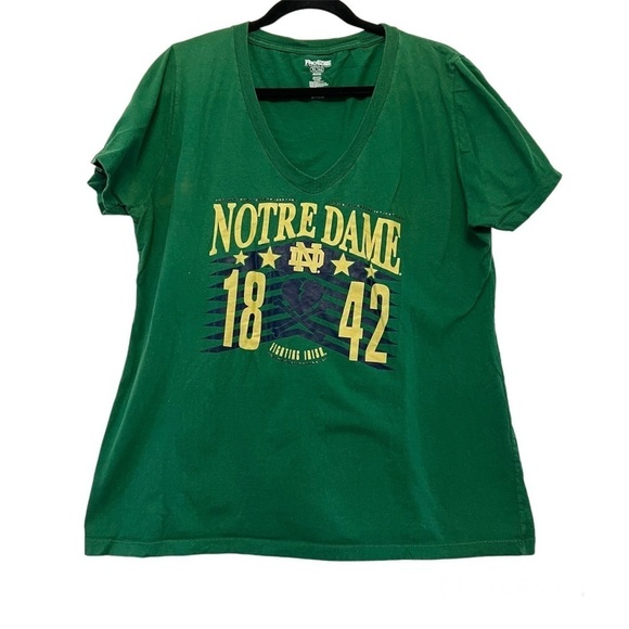 Pro Edge Tops - Pro Edge University of Notre Dame Green & Gold 1842 V-Neck Shirt